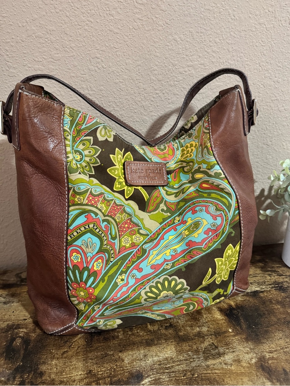 Y2K Retro kate spade Brown Leather Paisley Hobo Bag